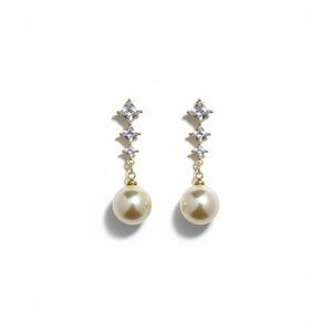 Classic Pearl Drop Earrings with Crystal Accents - Gold Tone